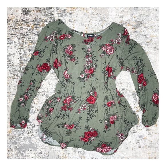 torrid Tops - Torrid Floral Green Blouse